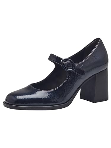 Tamaris Damen Pumps Blockabsatz Vegan; Navy PATENT, EU 39