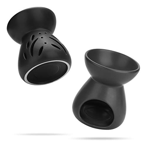 ComSaf Essential Oil Burner Wax Melt Burners Set of 1, Aromatherapy Aroma Burner Ceramic Oil Diffuser Candle Tealight Holder Home Bedroom Decor Christmas Housewarming Gift, Black