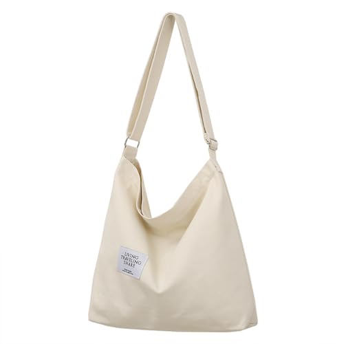 Bolsa de ombro de lona de tamanho grande, bolsa tiracolo Hobo Tote para mulheres, Bege