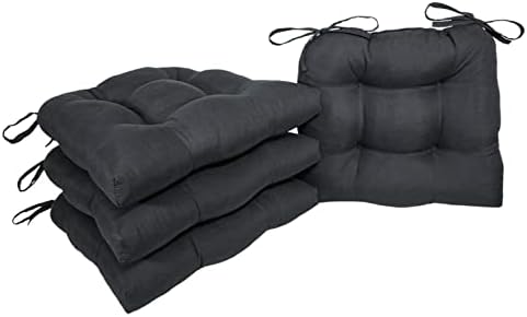 Arlee Home Fashions – Fiber Filled Premium Chair Pads - Chair Pads with Tiebacks –17.25” L X 16” W – Black - Set of 4