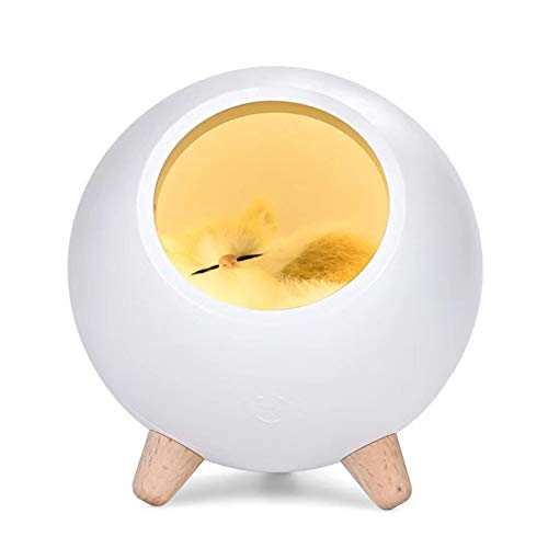 Preisvergleich Produktbild Weihnachtsgeschenk LED Lampe Nachtlichter Süße Katze Kugel Design Schlummerleuchte Nacht Tischlampe kabellos Batteriebetrieben aufladbar tragbar mit Touch Dimmer,ABS und Kunst Katze,Weiß Licht (Weiß)