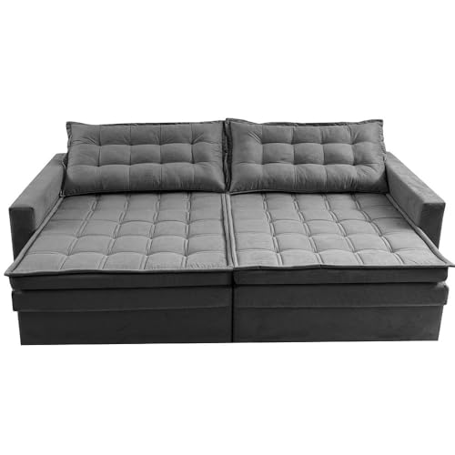 Sofá Sem Caixa Retrátil Baú 1,80m Cama Inbox Secret Suede Velusoft Cinza