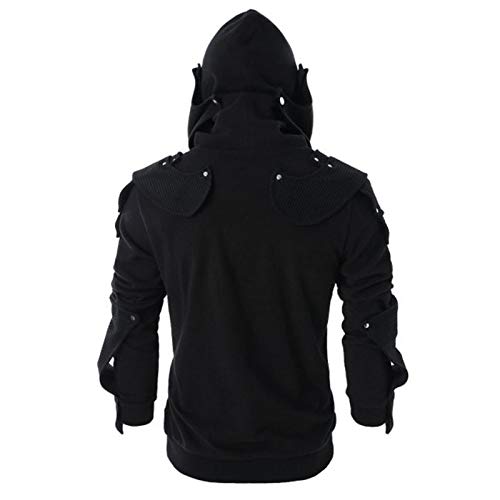 Black Solid Color Hoodies for Men with Designs Vintage Masked Rivets Sweatshirts with Pockets(Black,L)2