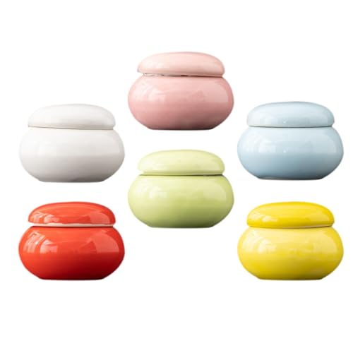 Homoyoyo Mini Tarro de Cerámica Compacto para Crema Facial y Bálsamo Labial Envase Cosmético Portátil de 6 Piezas para Viaje y Cuidado Piel
