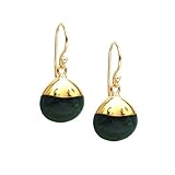 Gempires Emerald Green Jade Pear Cabochon Dangle Earring for Women Teardrop Earring 15 mm, 14k Gold Plated Hook Earrings, Dangle Drop, Jewellery