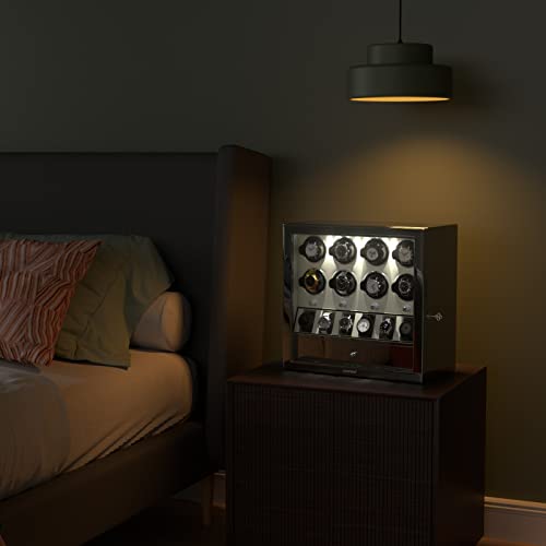 Image of DUKWIN Watch Winder for Automatic Watches, White Lockable Watch Winders with Extra Watch Storage, Jewelry Storage, 4 Rotation Modes, LED Light, Super Quiet Mabuchi Motor and Spring Watch Pillows