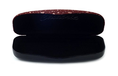 Image of Calabria Designer Hard Eyeglass Case in Wine w /Glitter Fabric Top Solid Color Bottom