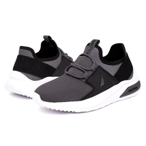 Nautica Kids Youth Sneaker Athletic Slip-On Bungee Running Tennis Shoes Boy - Girl Little Kid-Big Kid-Neave Molded-Grey Black Size-5
