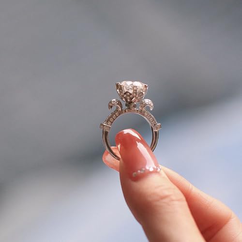 3 Carat Moissanite Engagement Ring for Women, Brilliant Cut Round Center Stone, Pave Side Stones, 925 Sterling Silver Plated 18K White Gold Bridal Wedding Band4