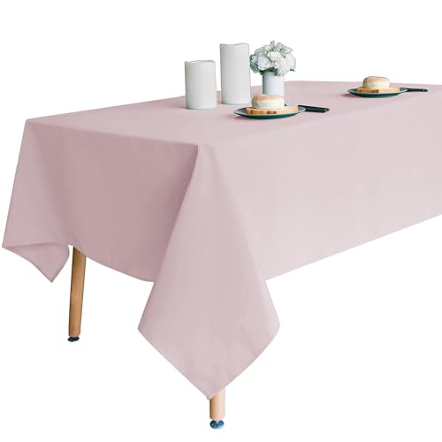 Image of Obstal Dusty Pink Rectangle Table Cloth, 60x102 Inch | Heavy Duty Water Resistance Polyester Tablecloth, Decorative Fabric Table Cover for Outdoor and Indoor Use