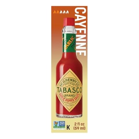 TABASCO® Brand Cayenne Garlic Pepper Sauce, Mild Hot Sauce, Glass Bottle, Smoky & Zesty Blend with Savory Garlic, Bold Flavor, Great for Italian Dishes & More, 2 Fl Oz (Pack of 1) Cover