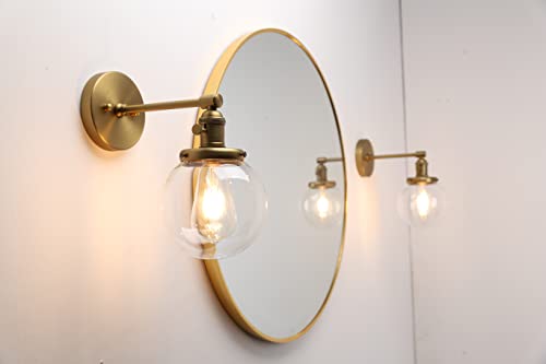Image of Phansthy Antique Industrial Wall Lamp Globe Wall Light with 5.9 Inches Glass Lampshade, Vintage Wall Sconce with On Off Switch for Bedroom Bathroom Vanity Light (Antique)