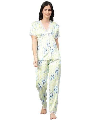 Image of KOTTY Women's Printed Satin Night Suit Shirt & Pyjama Set