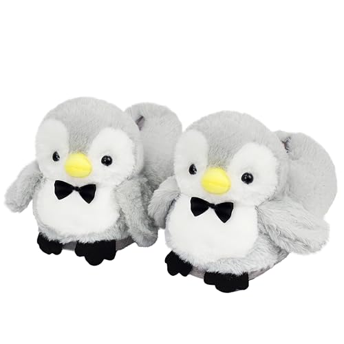 Image of Cute Women Penguin Animal Slippers Fluffy Warm Plush House Shoes Novelty Soft Slippers Cartoon Gifts for Birthday Christmas