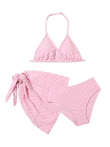 Image of SHENHE Girl's 3 Piece Swimsuits Cute Halter Triangle Bikini Bathing Suit with Beach Cover Up