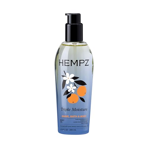 Hempz Triple Moisture Fresh Citrus Herbal Hydrating Multi-Purpose Body Oil for Face or Body - Moisturizing Bath Shower or Shaving Oil for Dry or Sensitive Skin for Women & Men 6.76 Oz