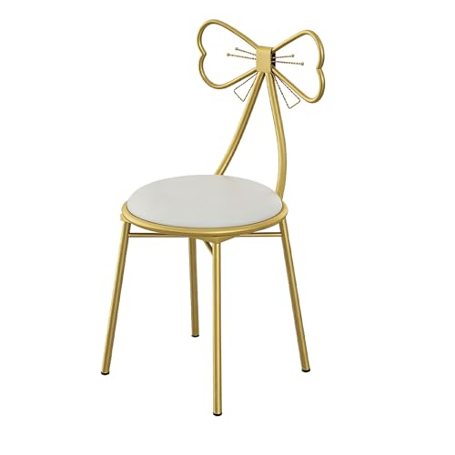 Taburete de Maquillaje Silla Estilo Elegante Cojín Suave para Dormitorio Tocador Vestidor con Respaldo Extraíble para Niñas o Decoración de Espacios Pequeños - Metal/Esponja/Cuero PU