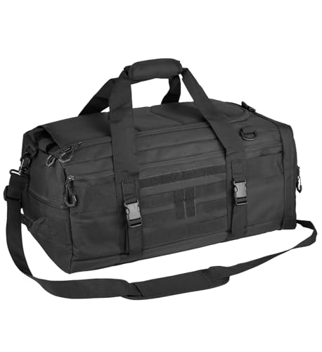 Hannibal Tactical Große Reisetasche, taktischer Rucksack, MOLLE-Pack für Sport/Fitnessstudio/Outdoor, Schwarz, 50L