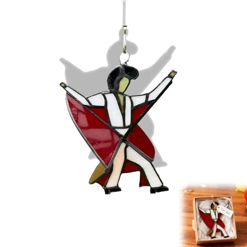 Image of Dancing King Pattern Decor, Kinetic Acrylic Hanging Decor, Handmade Stained Glass Spinner, DIY Sunlight Catcher Memphis Melody Spinner for Garden Yard, Porch, Window Decoration (1 Pcs)