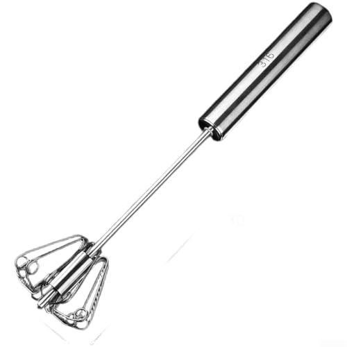 Acero inoxidable 316 de mano para batidor de huevos giratorio automático SEMI con agarre ergonómico para batir huevos y crema no eléctrico (M)