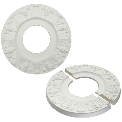 LC LICTOP Spilt Ceiling Medallion, Round Lighting Fixture Cover, 9.5 Inch OD x3.9 Inch ID, Carving Surface for Chandeliers Fan Mount Home Decor Millwork Elegant Style Paintable Foam Base, 2 Pcs
