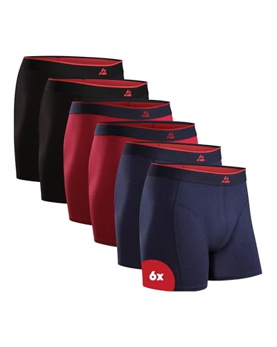 DANISH ENDURANCE Mens Bamboo Boxers Comfortable Breathable Underwear Tagless Optional Open Fly 6 Pack Multicolor (2x Black 2x Red 2x Navy Blue) 3XL