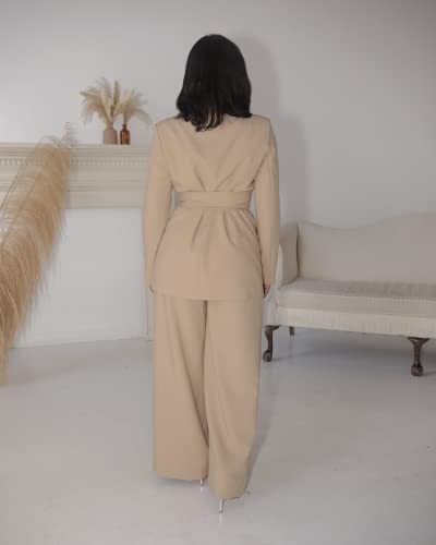 Blazer avec ceinture beige travertin pour structurer et affiner la taille