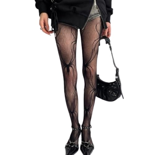Sexy Lace Spider Pattern Women's Stockings Fishing Net Stockings Floral Gothic Style Waist Cinching Pantyhose
