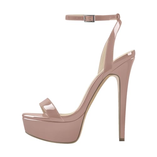 Image of Platform Stiletto High Heels for Women, Round Open Toe Ankle Strap Sexy Heeled Sandals for Wedding Party Dress