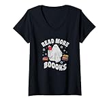 Photo Gallery donna trendy spooky ghost read more books halloween maglietta con collo a v Photo Gallery donna trendy spooky ghost read more books halloween maglietta con collo a v