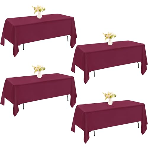 Image of 4 Pack Rectangle Tablecloth 60x102 Inch Burgundy Washable Polyester Table Cover for Wedding Dining Table Buffet Parties Banquet Decoration(Burgundy)
