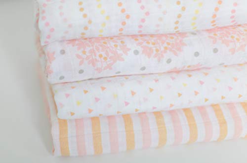 Image of SwaddleDesigns Cotton Muslin Swaddle Blankets, Set of 4, Receiving Blankets for Baby Boys & Girls, Best Shower Gift, 46x46 inches, Pink Floral & Stripes