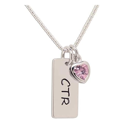 Girl's Sterling Silver CTR Bar Necklace with Simulated Birthstone Heart Charm pink Cover