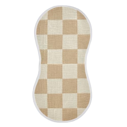 Muslin Burp Cloth for Baby 1PC Checkered Beige Super Absorbent Burping Cloths, Bibs for Newborn Boys Girls
