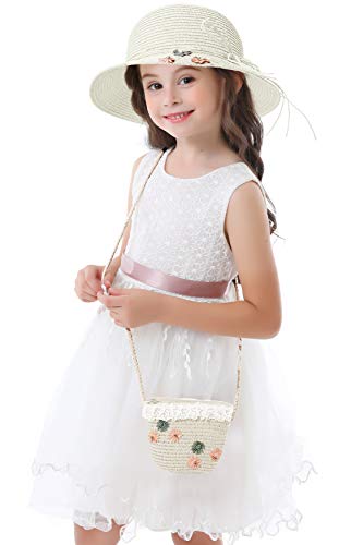 Bienvenu Girls Sun Hat Set Straw Hats for Kids Beach Hat Set2
