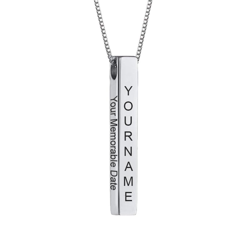 Personalized Stainless Steel Silver 3D Vertical Cuboid Bar Pendant-Your Name Engraved on All 4 Sides. An Ideal Gift for All Occasions,Suitable for Men & Women. Perfect for Parties & Casual Wear-image-27