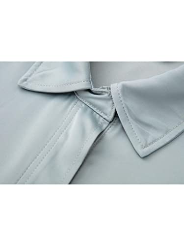 Chemise satin texture soie de qualité supérieure coupe fluide bleu M - 5