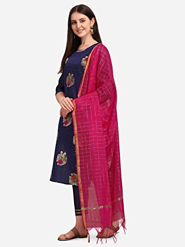Image of VredeVogel Cotton Silk Blend Straight Embroidery Kurta Pant and Dupatta Set for Women