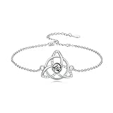 PROESS Pulsera de nudo celta para mujer, plata de ley 925, ágata musgosa, nudo celta, joyas regalos para mujeres y niñas