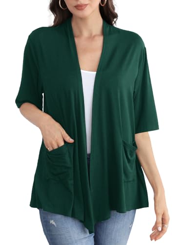 Image of ADANIKI Women 2026 Summer Lightweight Cardigan, Short Sleeve Open Front Casual Trendy Womens Kimono Cover Up with Pocket