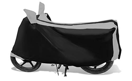 Image of Auto Hub Bike Cover Compatible with TVS Apache RTR 160 with Mirror Pocket, Dustproof, Heat Resistant, Triple Stitched, Apache 160 Bike Cover- Black, Silver