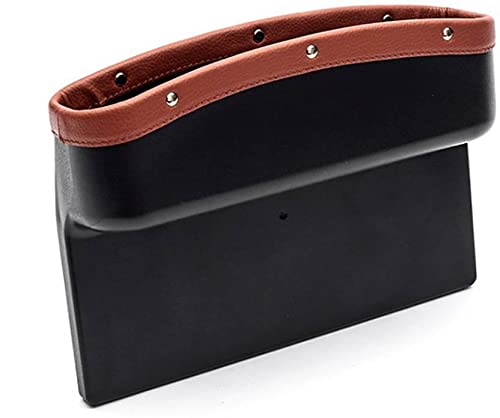 Automaze Car Seat Storage Pockets Box - PU Leather Gap Filler Organizer for Interior, Keys, Cards, Phone, Coins (Brown) - Automobiles