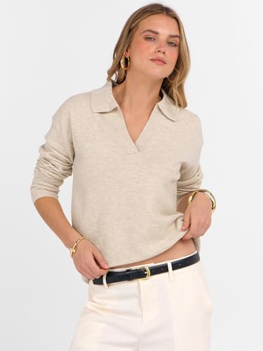 ANRABESS Womens Polo V Neck Long Sleeve Sweaters Lightweight Dressy Casual Business Basic Knit Pullover Top 2025 Fall Outfits3