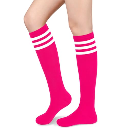 Hot Pink Knee High Socks for Women Pink Soccer Socks Women Neon Long Sock for Womens Neon High Sock Woman Breast Cancer