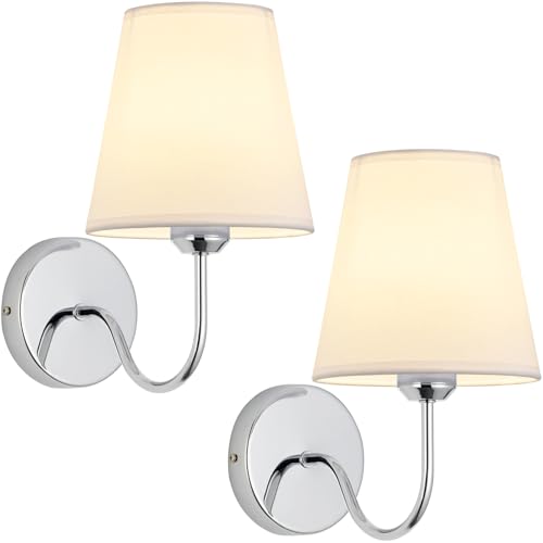 Image of Modern Hardwired Chrome Wall Sconces Set of 2 Lighting Fixture, E26 Industrial Vintage Wall Light Pack Wall Lamp Bathroom Decor for Bedroom Living Room, Silver Finish Wall Sconces
