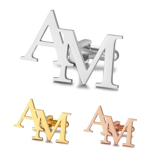 Albertband Gemelos Personalizados con Letra ABC Grabada para Hombre - Negocios, Fiesta, Navidad, Novio, Mejor Hombre y Cumpleaños