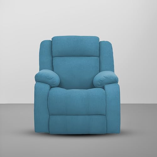 Image of Kayro Comfy Fabric | 1 Seater Recliner Sofa, Premium Fabric Upholstery, Soft Padded Body with Comfortable Cushions, Manual Recliner Chair for Living Room & Home Relaxation | Turquise