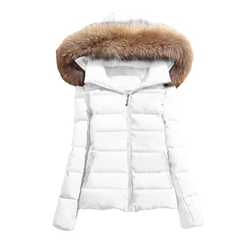 Tdvcpmkk Damen Winterjacke Daunenjacke mit Fellkragen Parka, weiß, 36