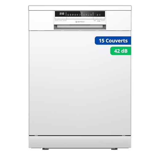 GEDTECH Lave-vaisselle GLV1542WH 15cv - Tiroir à couverts - 42 dB - Ultra silencieux - Départ Différé - Eco - Intensif - Rapide – Faible conso - Classe C...