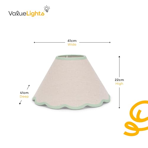 ValueLights | Large Easy Fit Natural Linen Tapered Light Shade with Green Scallop Trim for Ceiling Floor Table Lamp | Shades & Home Improvements Essential | 410mm Shade Width